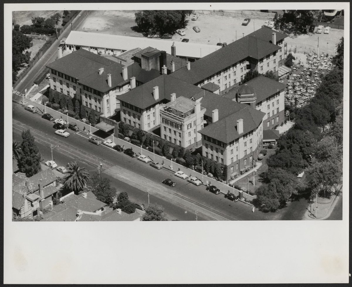 Aerial view of the Chevron complex, St. Kilda Road, Melbourne, Victoria, Melbourne City (1950–54)