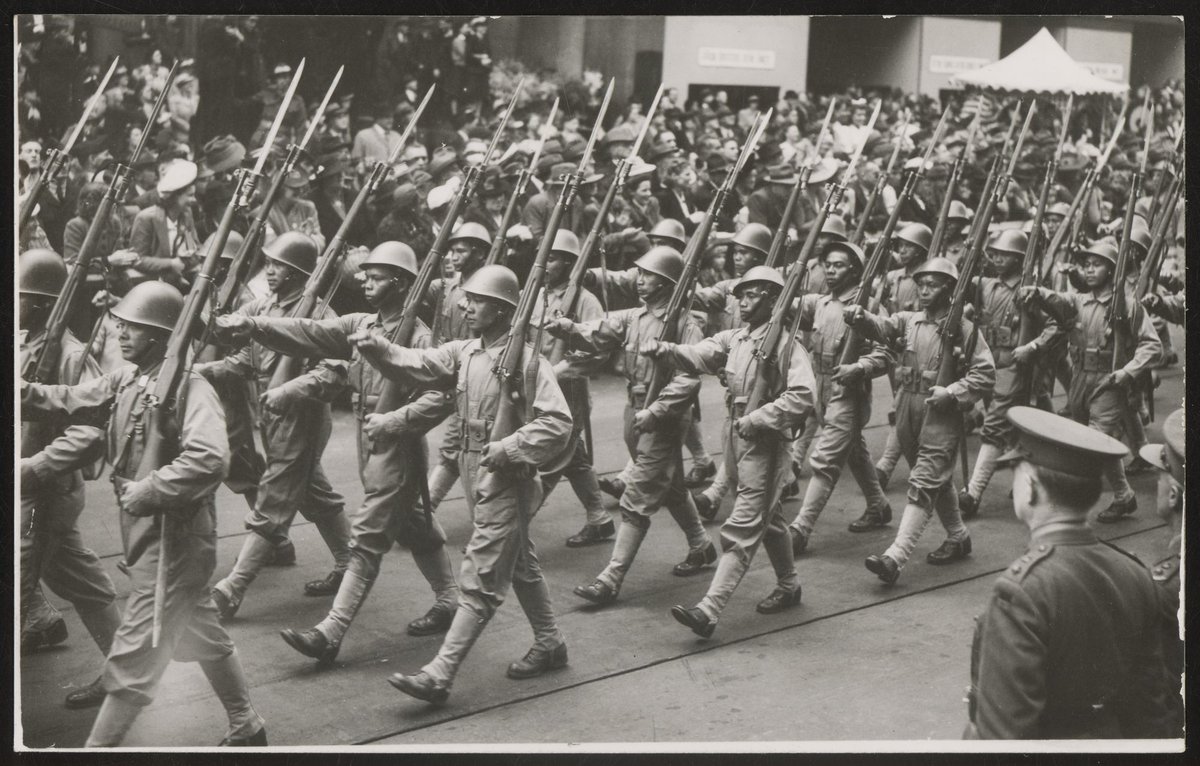 Members of the Netherlands East Indies army marching in Bourke Street, Melbourne City (1943)