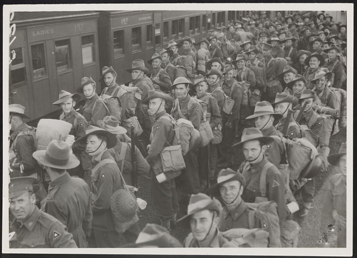 A.I.F. men at Spencer Street Railway Station, Melbourne, Melbourne City (1942)
