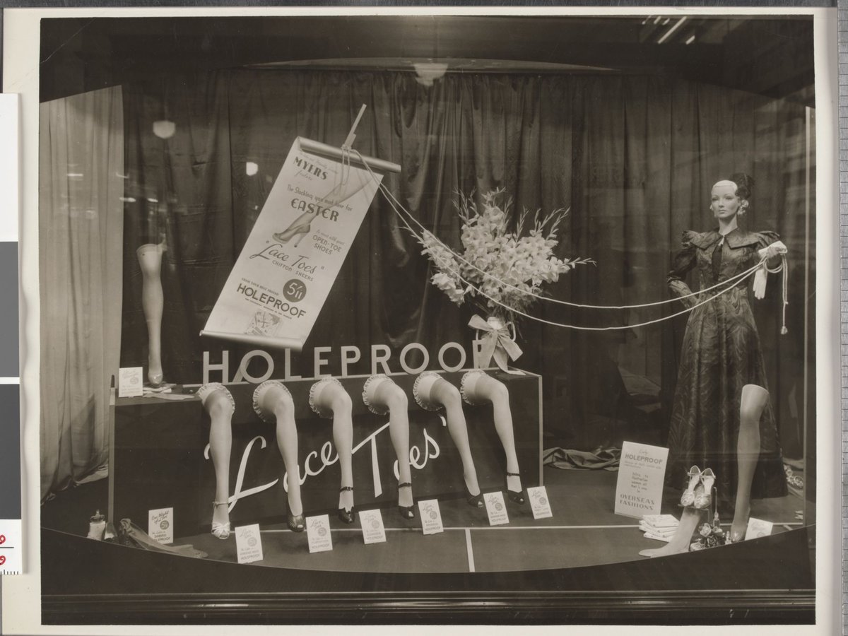 Display of Holeproof stockings at Myers, Bourke Street, Melbourne, Melbourne City (1939–47)
