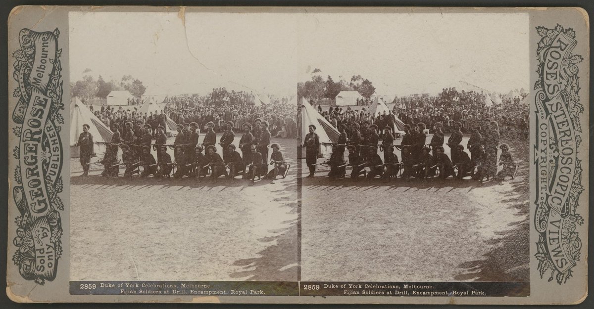 Duke of York Celebrations, Melbourne - Fijian Soldiers at Drill, Encampment, Royal Park, Parkville (c. 1901)