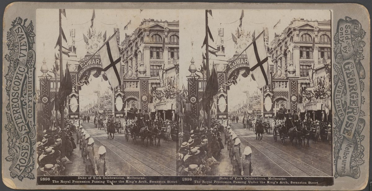 Duke of York Celebrations, Melbourne - The Royal Procession Passing Under the King's Arch, Swanston Street, Melbourne City (c. 1901)