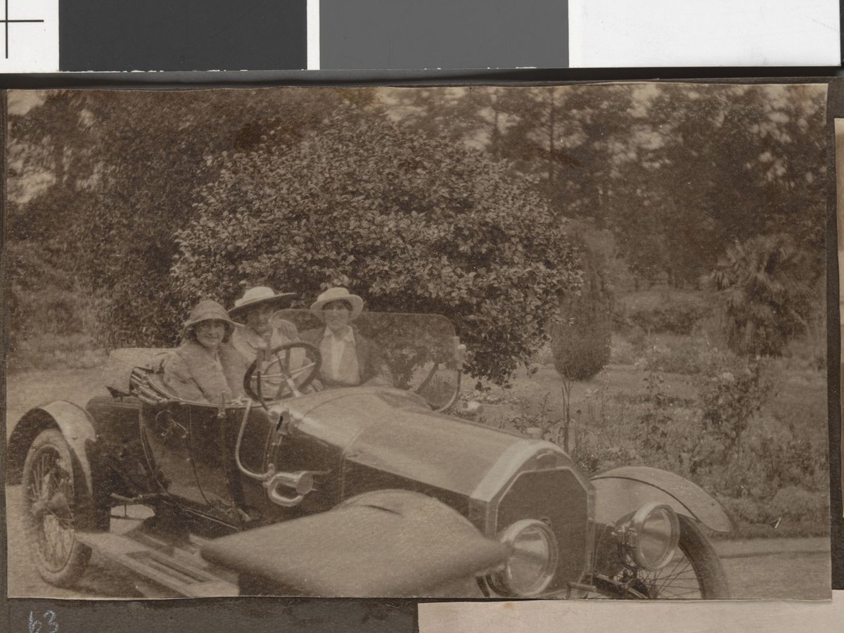 [Three women seated in an open car, Hethersett Private Repatriation Hospital, Burwood, Vic.] (1914–20)