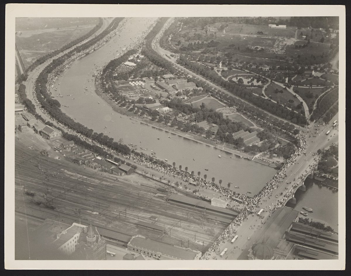Above Flinders Street Railway Station looking towards South Yarra, Melbourne City (1926)