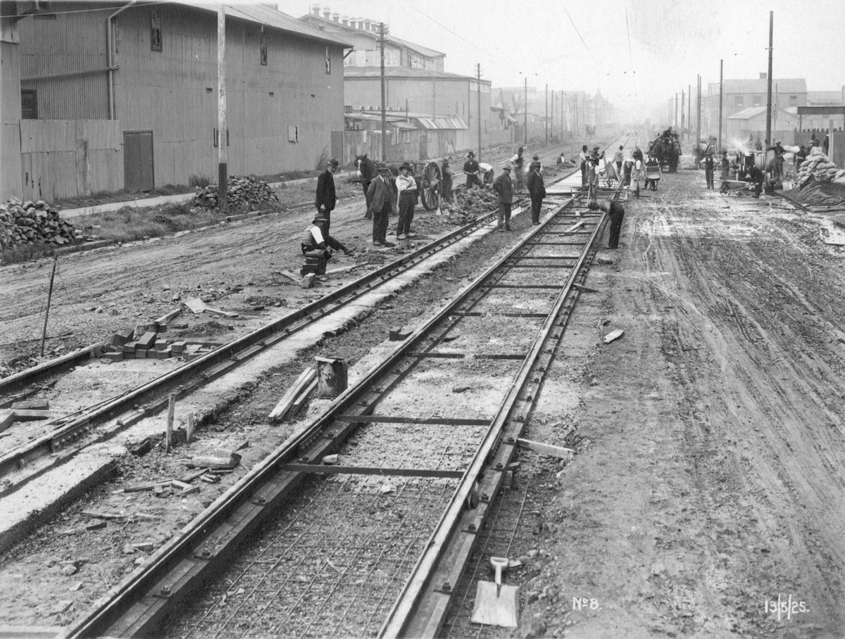 Tramway construction in Sturt Street, South Melbourne (1925)