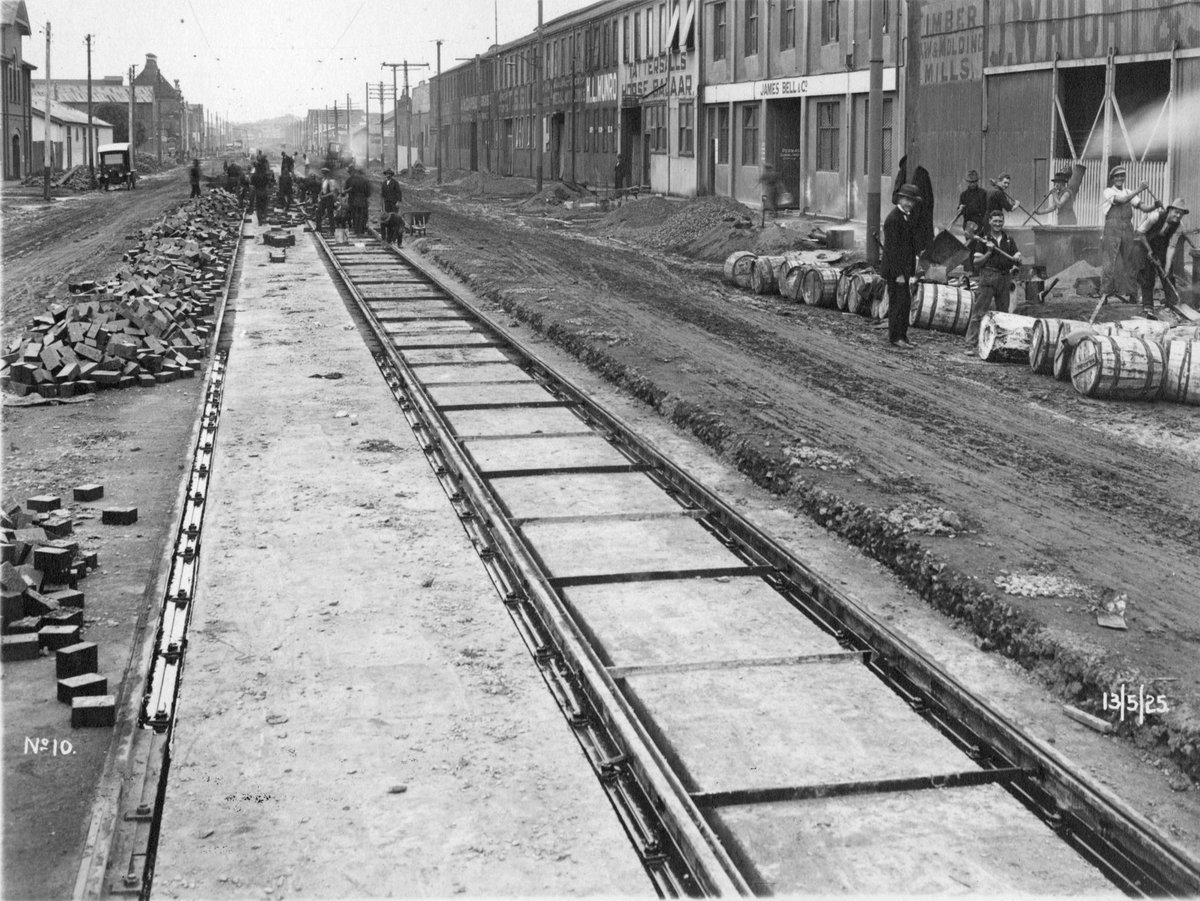 Tramway construction in Sturt Street, South Melbourne (1925)