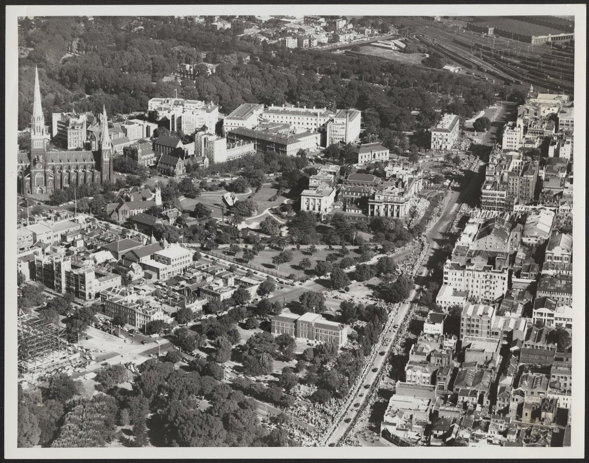 Aerial view of Melbourne looking south east Victoria (1950)