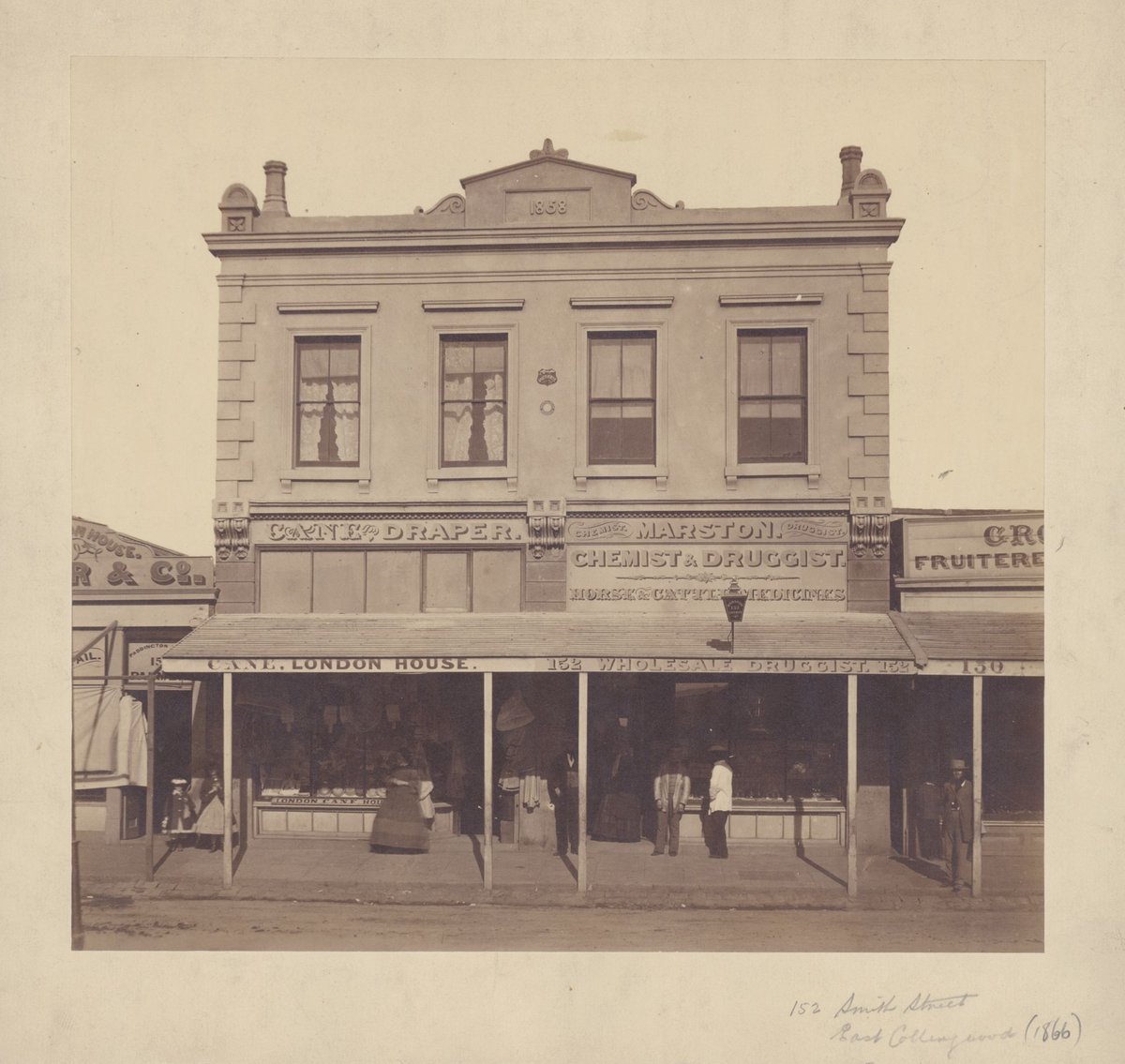 C. Marston, Chemist, 152 Smith Street and Cane Draper, 154 Smith Street , East Collingwood (c. 1862)