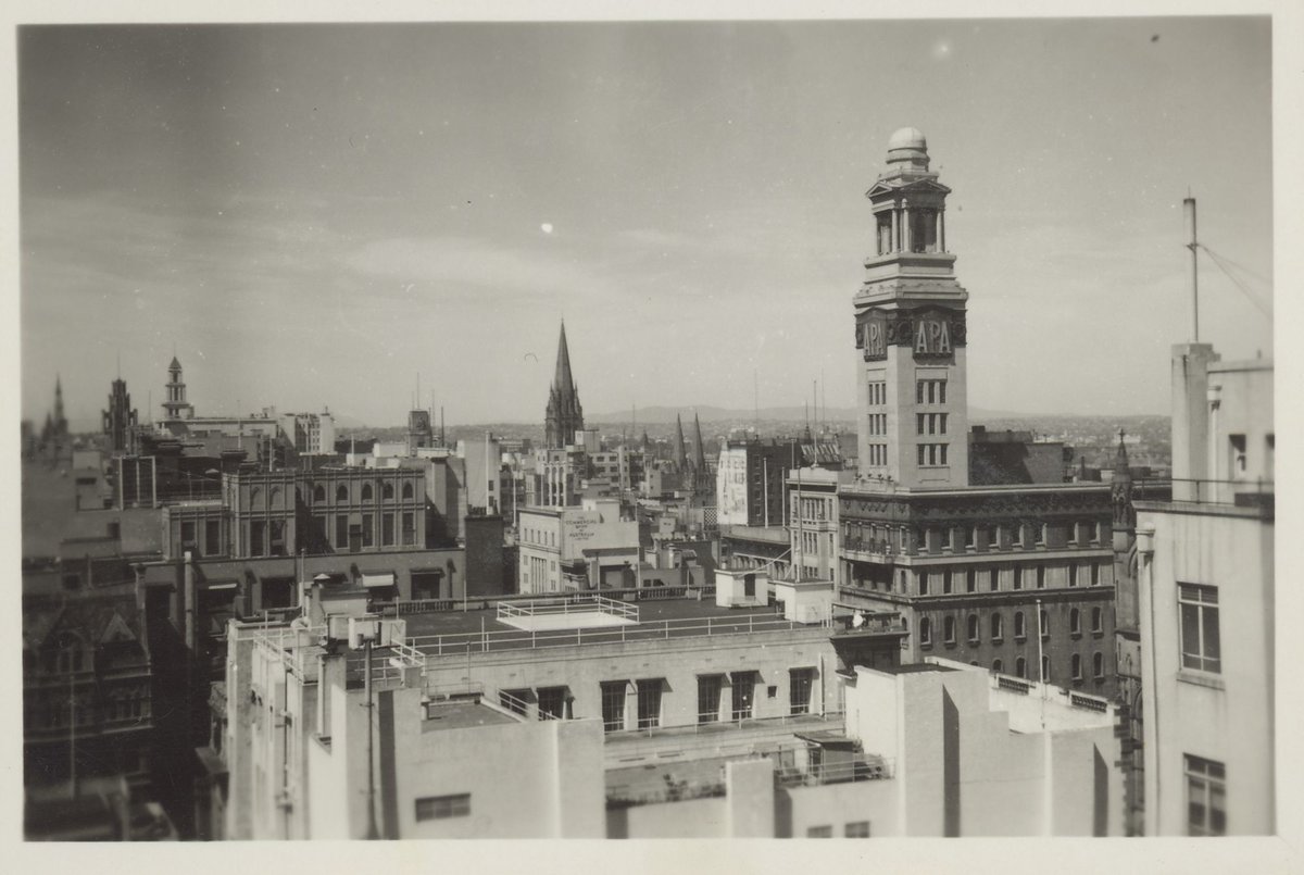 Looking over Melbourne, from the Temple Court roof, Vic (1948)