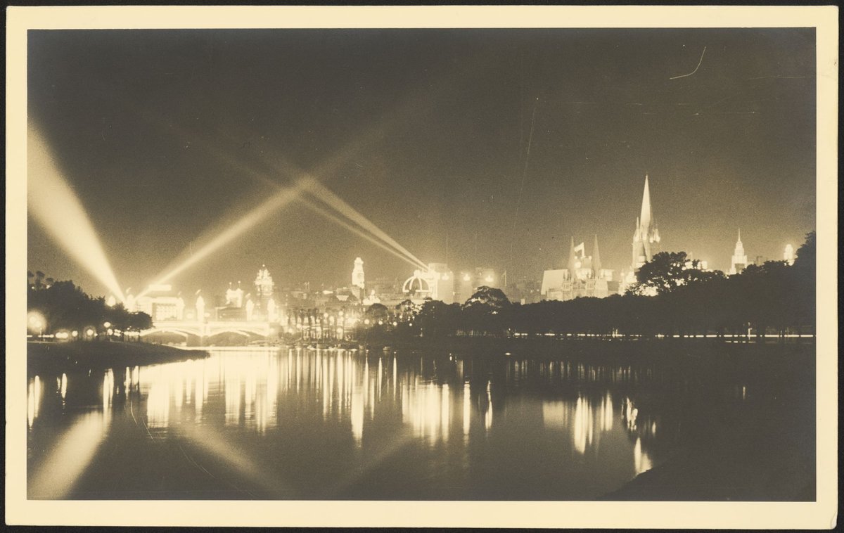 [City skyline from the Yarra River during the Melbourne centenary celebrations] (1934)