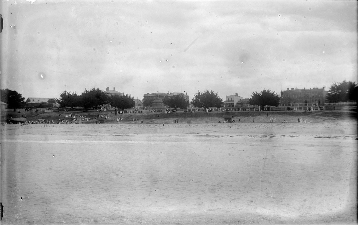 Beach, possibly St Kilda, viewed from on the water (1880–1900)