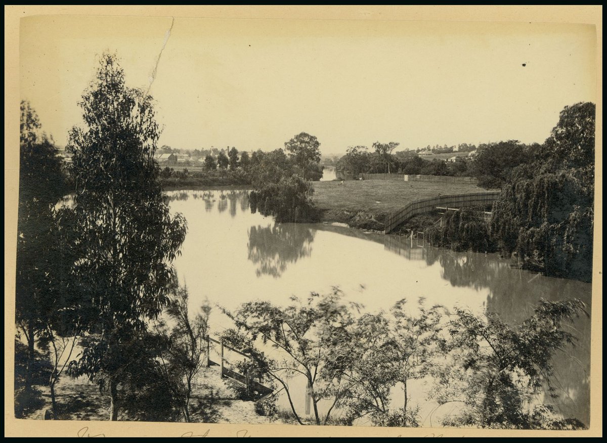 View on the Yarra from the Botanical Gardens bridge, [Melbourne, Vic.], Melbourne City (c. 1885)