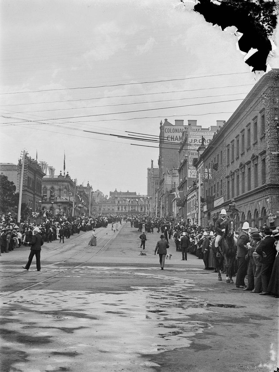 Market Street, Melbourne, 1900, possibly during the Boer War's Relief of Mafeking celebrations, Melbourne City (c. 1900)