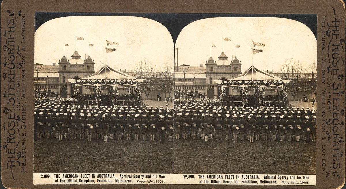 THE AMERICAN FLEET IN AUSTRALIA. Admiral Sperry and his Men at the Official Reception, Exhibition, Melbourne (c. 1908)
