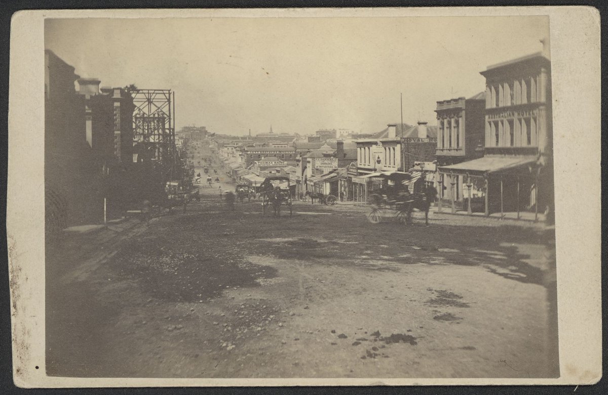 [View of Bourke Street West, Melbourne, looking east from Queen Street], Melbourne City (1869)