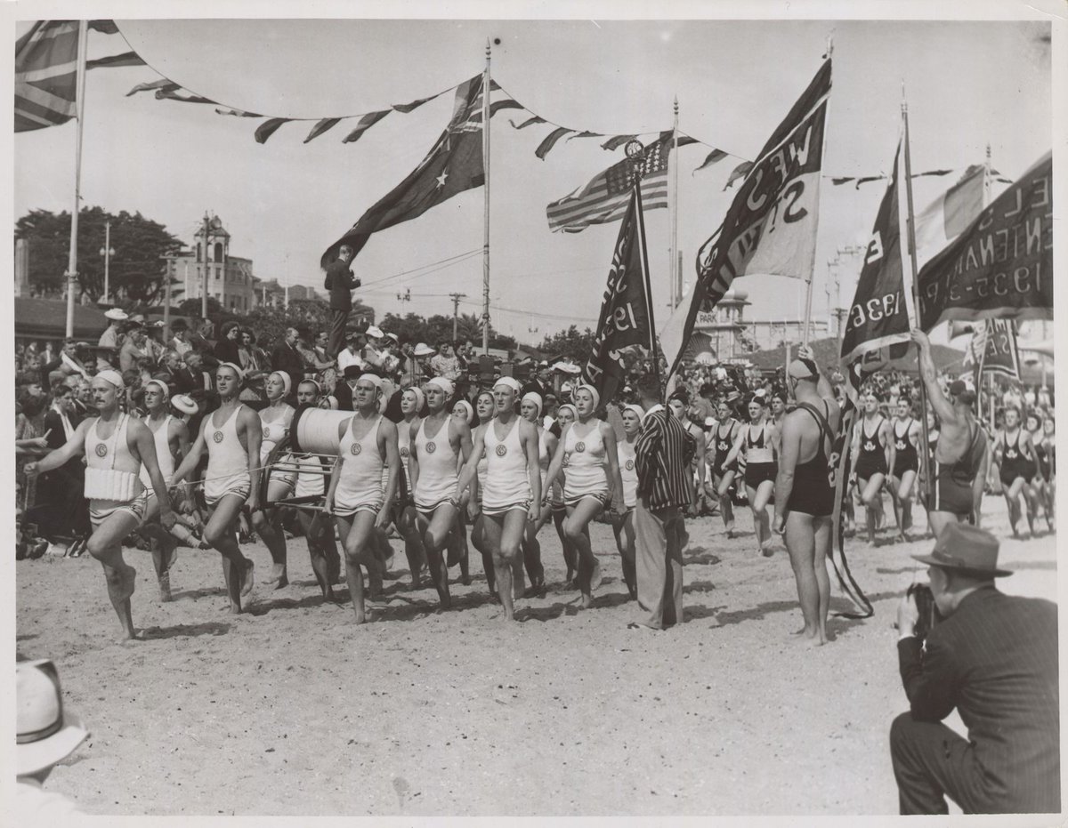 Life saving display on St. Kilda Beach, St Kilda (1930s)