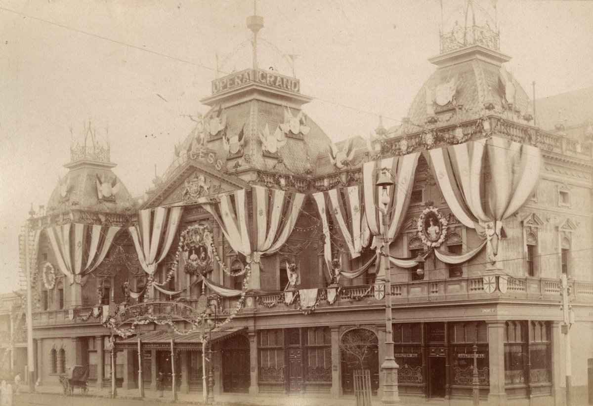Princess Theatre, Melbourne, decorated for the visit of Duke and Duchess of Cornwall and York for opening of Australia's first Parliament, Melbourne City (c. 1901)