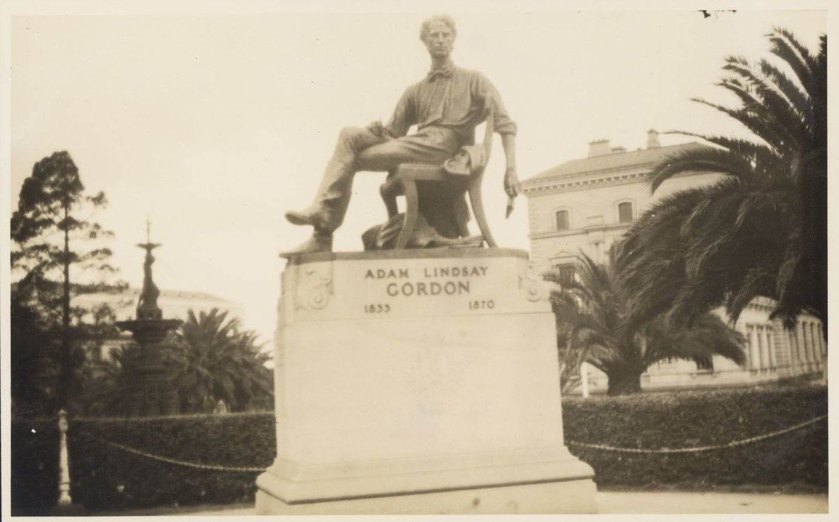 Photograph of statue of Adam Lindsay Gordon, Spring Street, Melbourne, Vic, Melbourne City (1935)