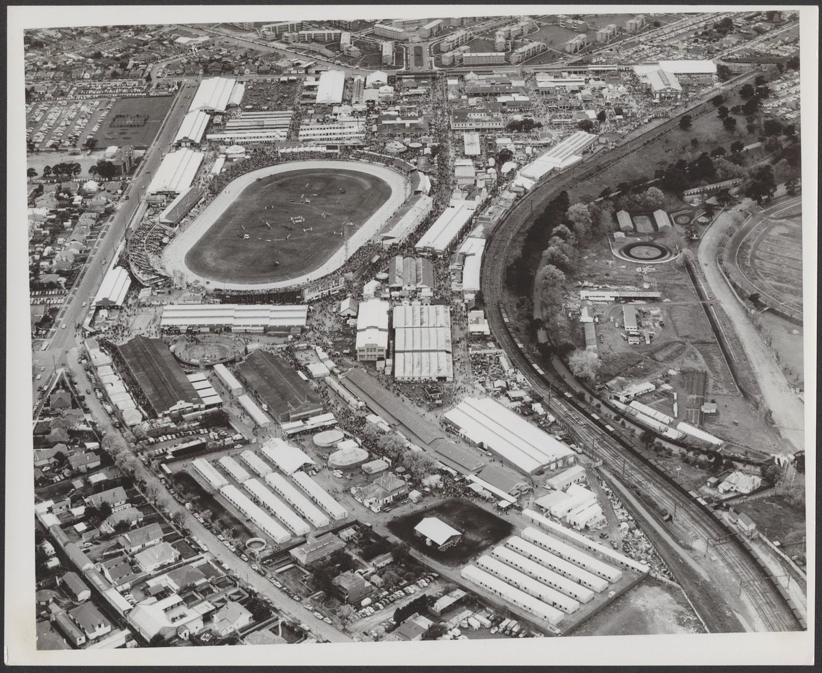 Aerial view of the Melbourne Showgrounds, Victoria, Flemington (1954?)