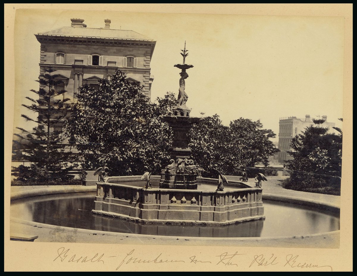 Basalt fountain in the Parliament Reserve, [Melbourne, Vic.] (c. 1880)
