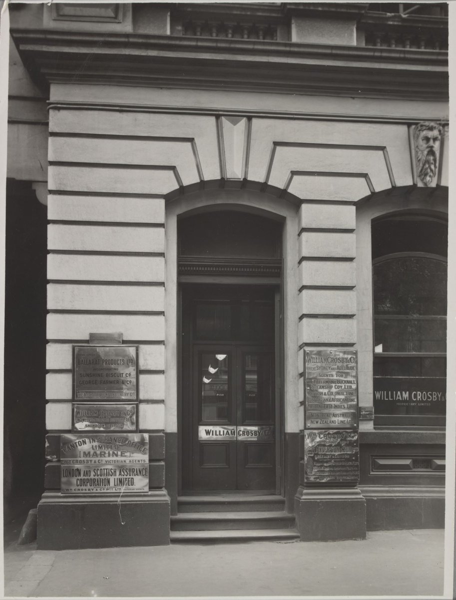Entrance to the offices of William Crosby & Co., Shipping Agents and Engineers, Roberts' Buildings, 480-490 Collins Street, Melbourne, Melbourne City (c. 1940)