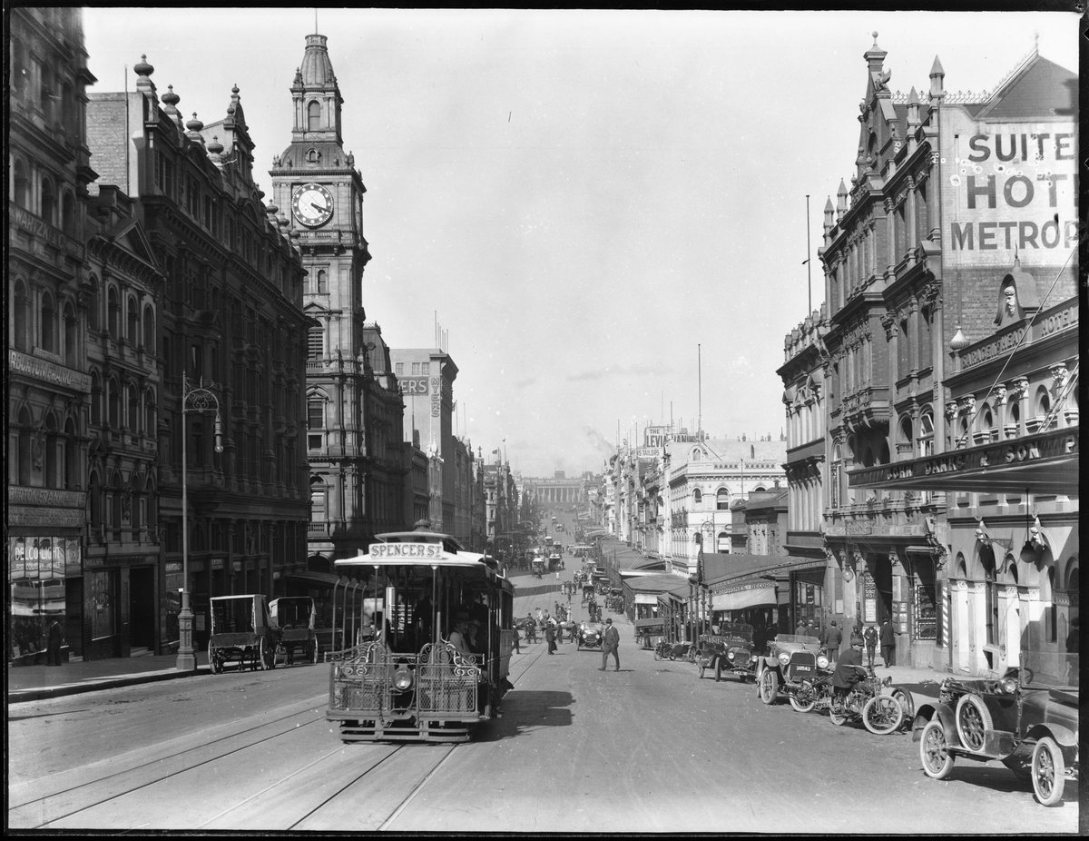 Bourke Street, Melbourne, looking east from above Elizabeth Street, Melbourne City (1920–21)