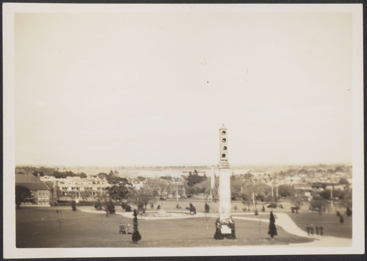 Looking towards Albert Park Lake from Shrine of Remembrance, Hobson's Bay in distance, Melbourne City (1941)