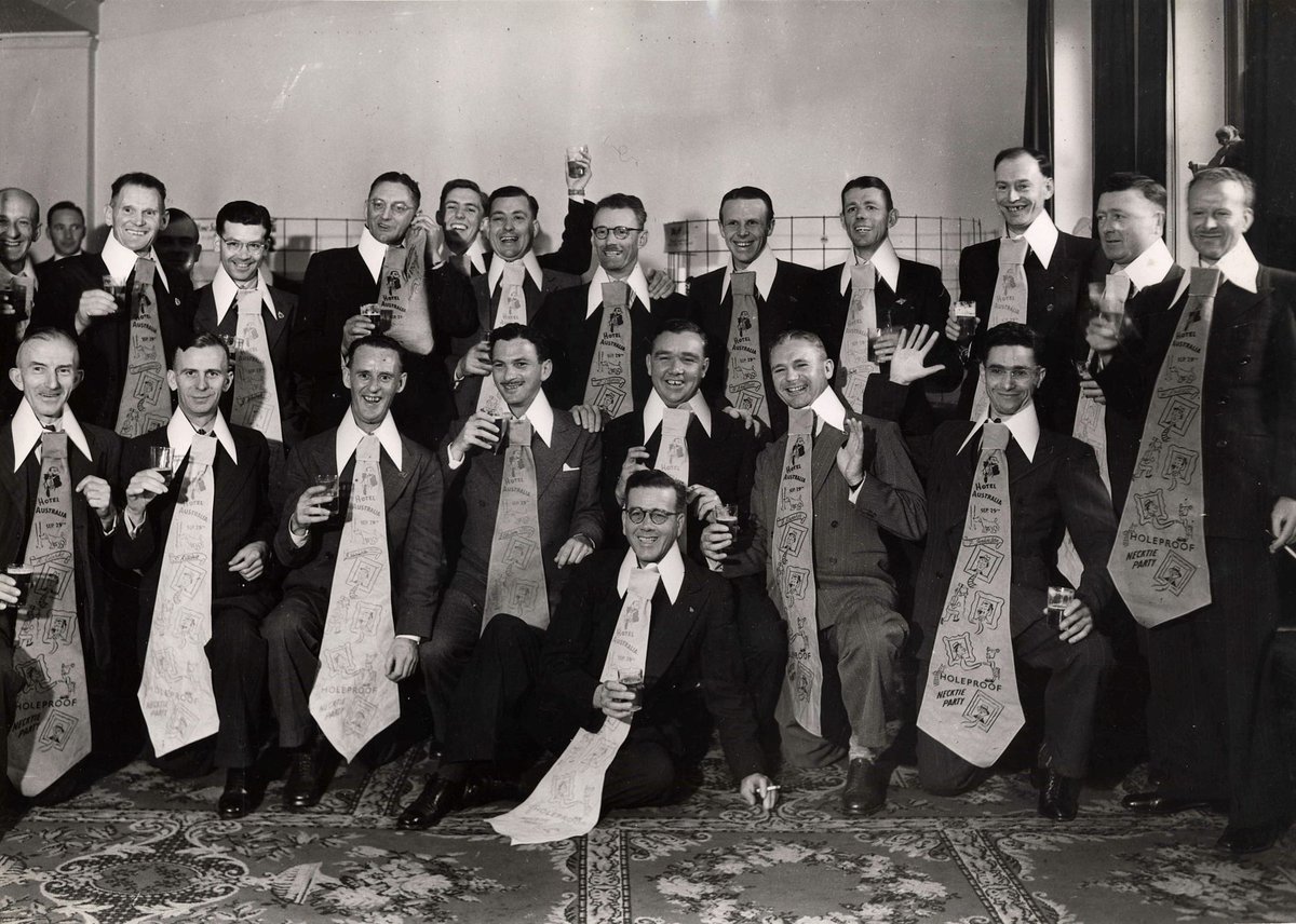 Male employees at the Holeproof Necktie party, Hotel Australia, Melbourne (1947–50)