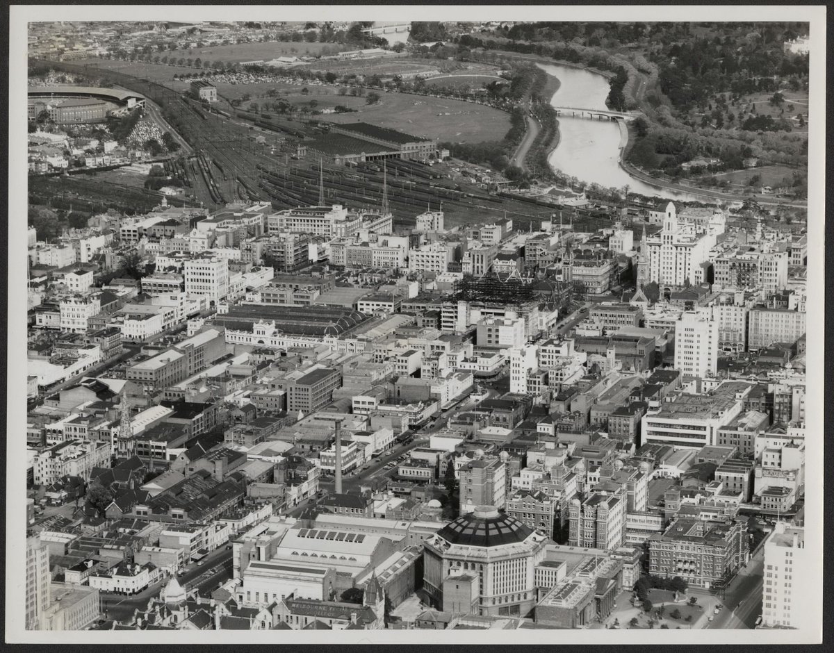 Aerial view of Melbourne looking south, Victoria, Melbourne City (1950–54)