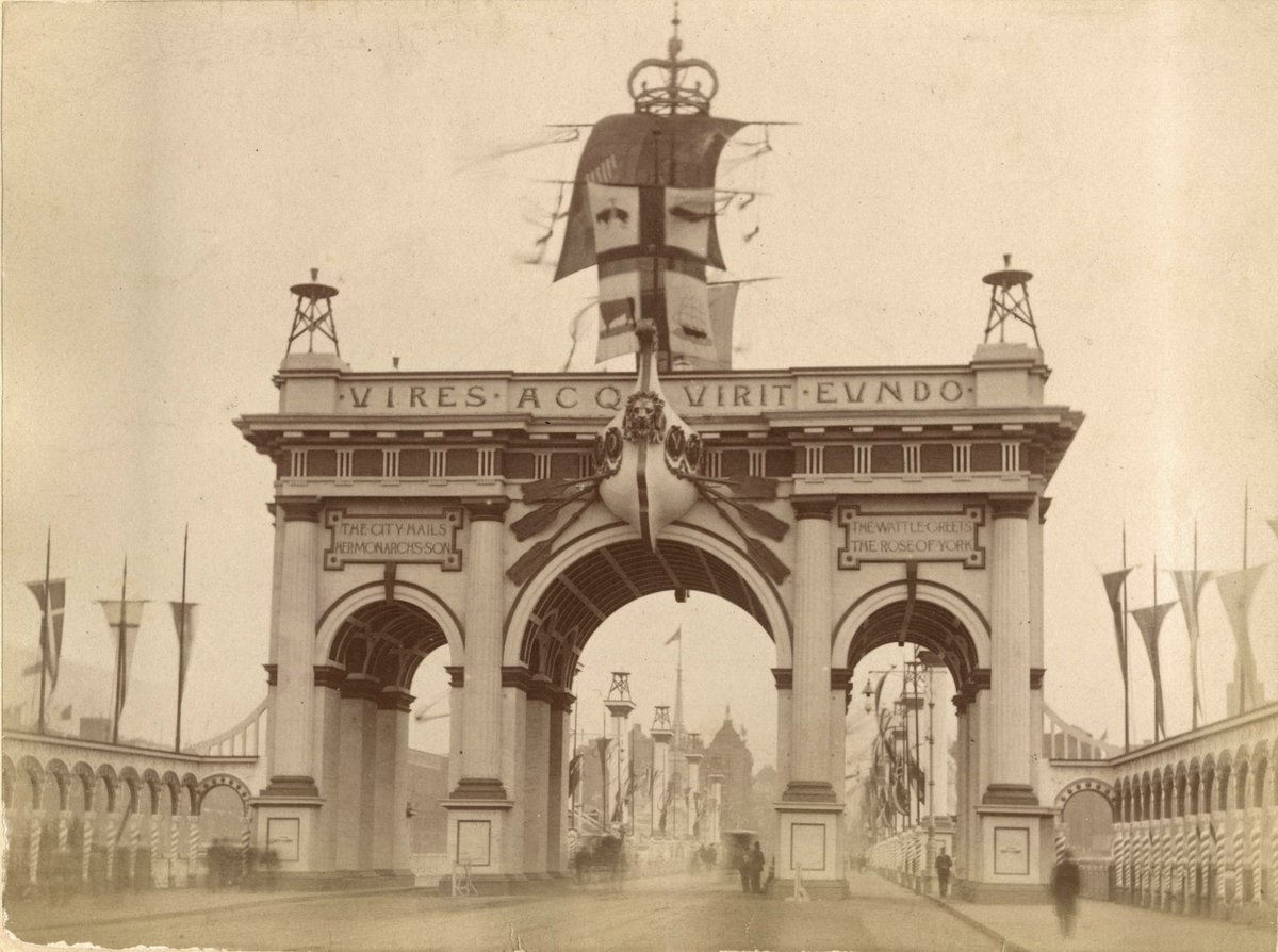 Archway over Swanston Street at Princes Bridge for Royal Visit, Melbourne City (c. 1901)