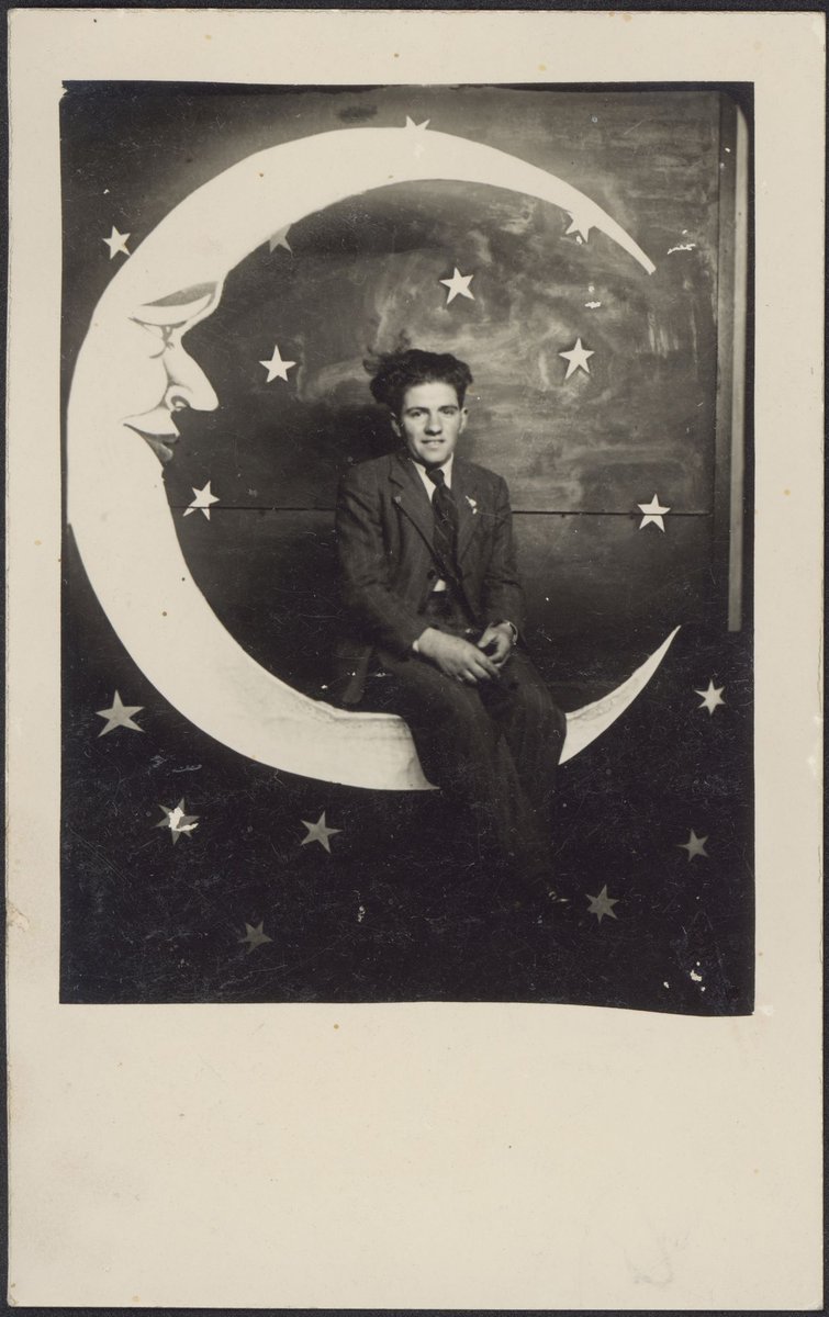 [Unidentified young man seated on moon seat, Luna Park?, St. Kilda], St Kilda (1930–50)
