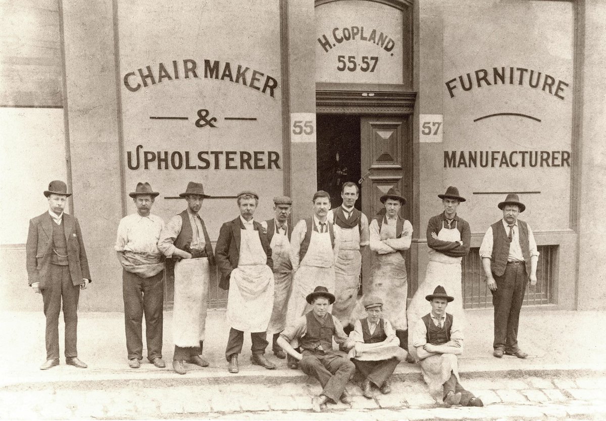 Staff outside the premises of H. Copland, Furniture manufacturer and upholsterer, 55-7 La Trobe Street, Melbourne, Melbourne City (1971)