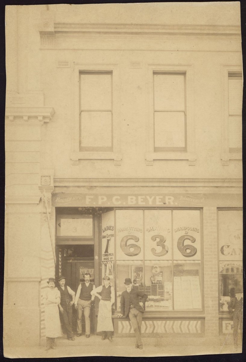 [F.P.C. Beyer barber shop, 3 Simpsons Road, Collingwood] (1890–1910)
