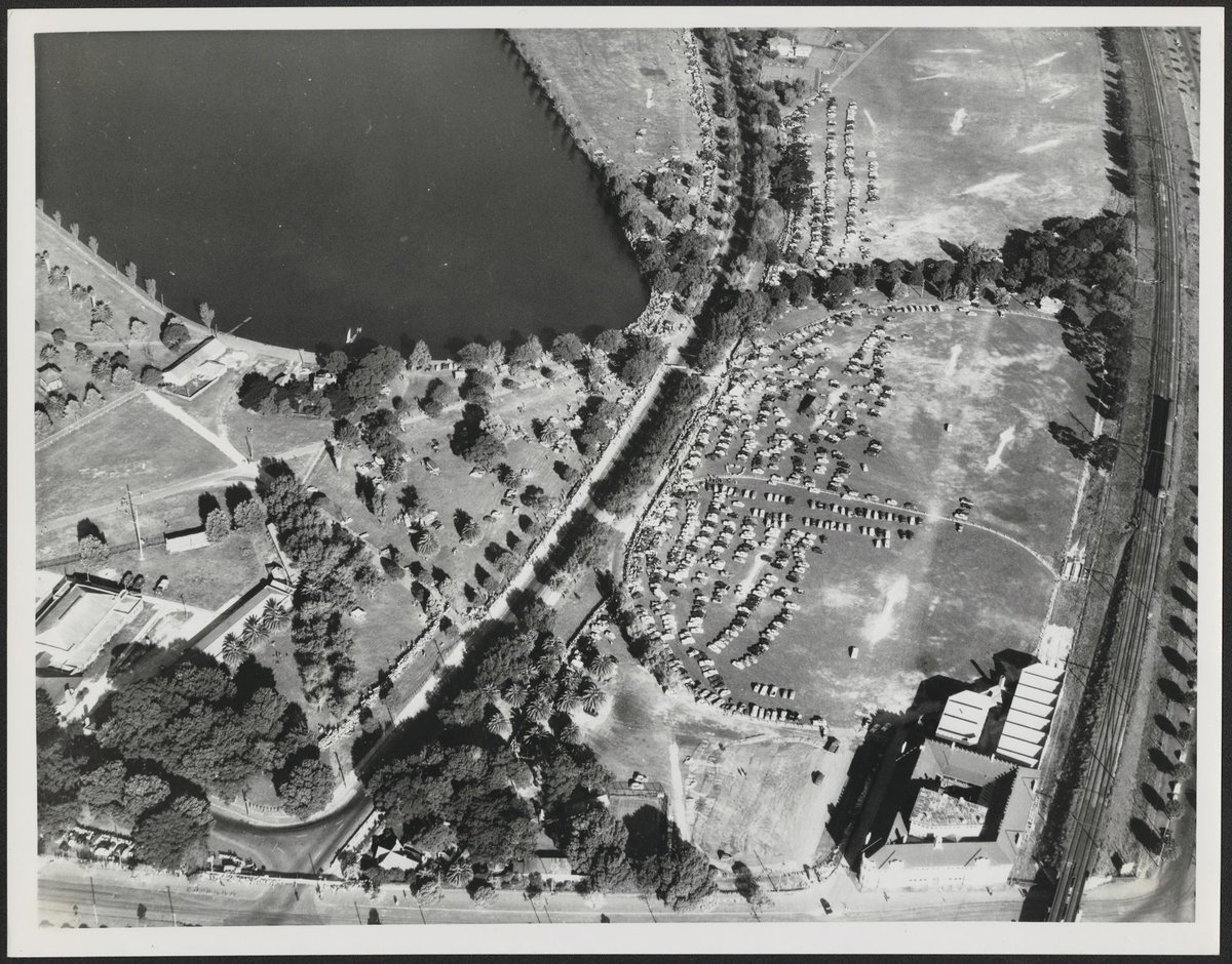 Aerial view of Albert Park Lake Melbourne Victoria (1954?)
