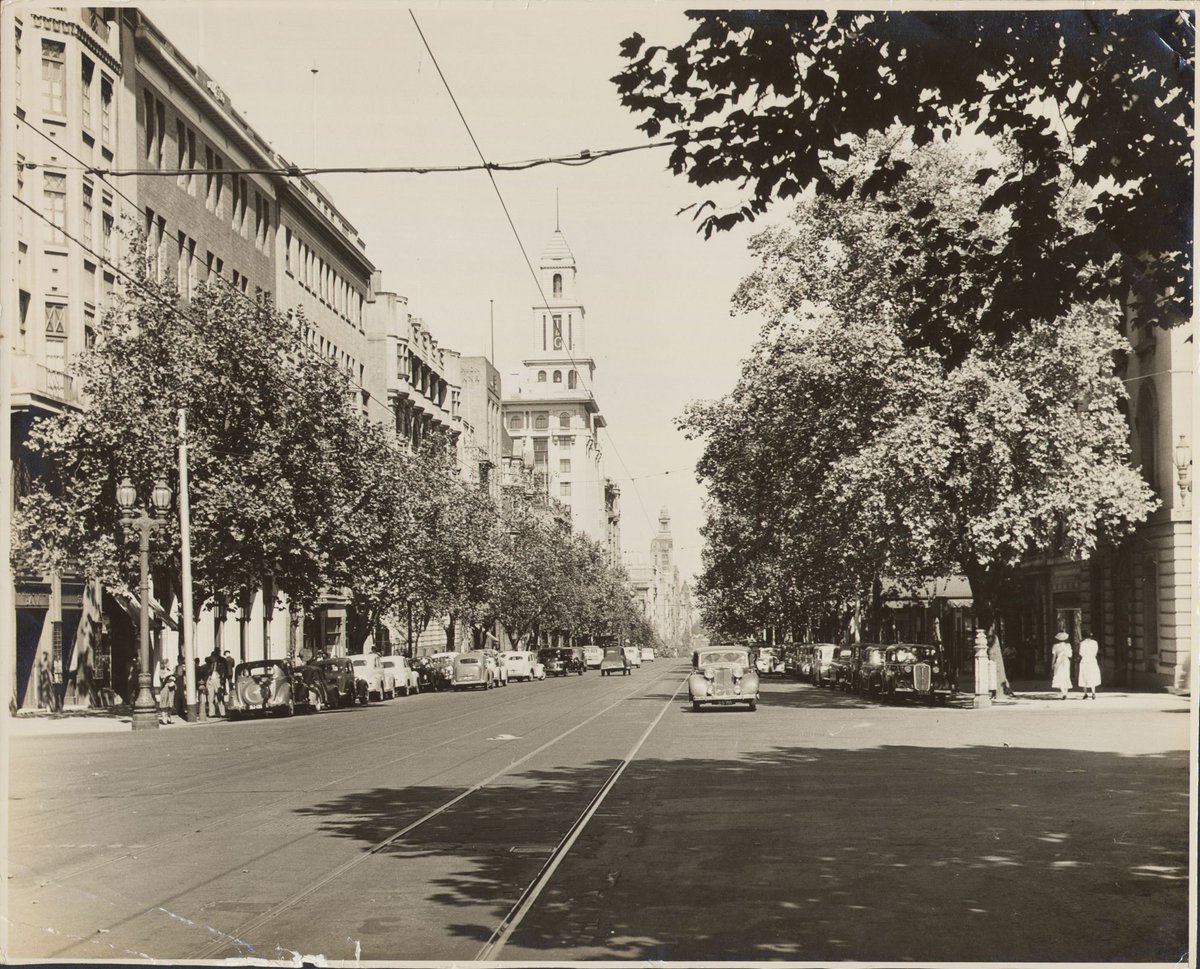 Collins Street, taken from Spring Street, Melbourne, Australia, March 1950, Melbourne City