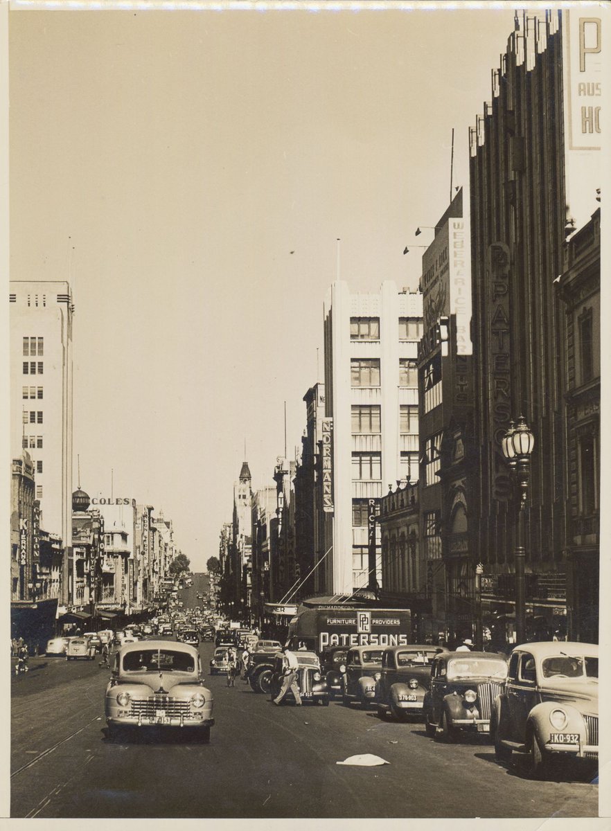 Bourk Street, looking west, Melbourne, Australia, March 1950