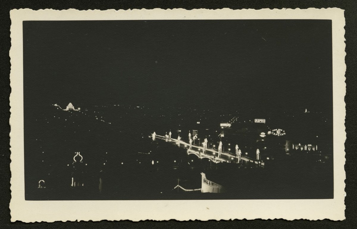 Elevated view over Melbourne at night (1930–50)