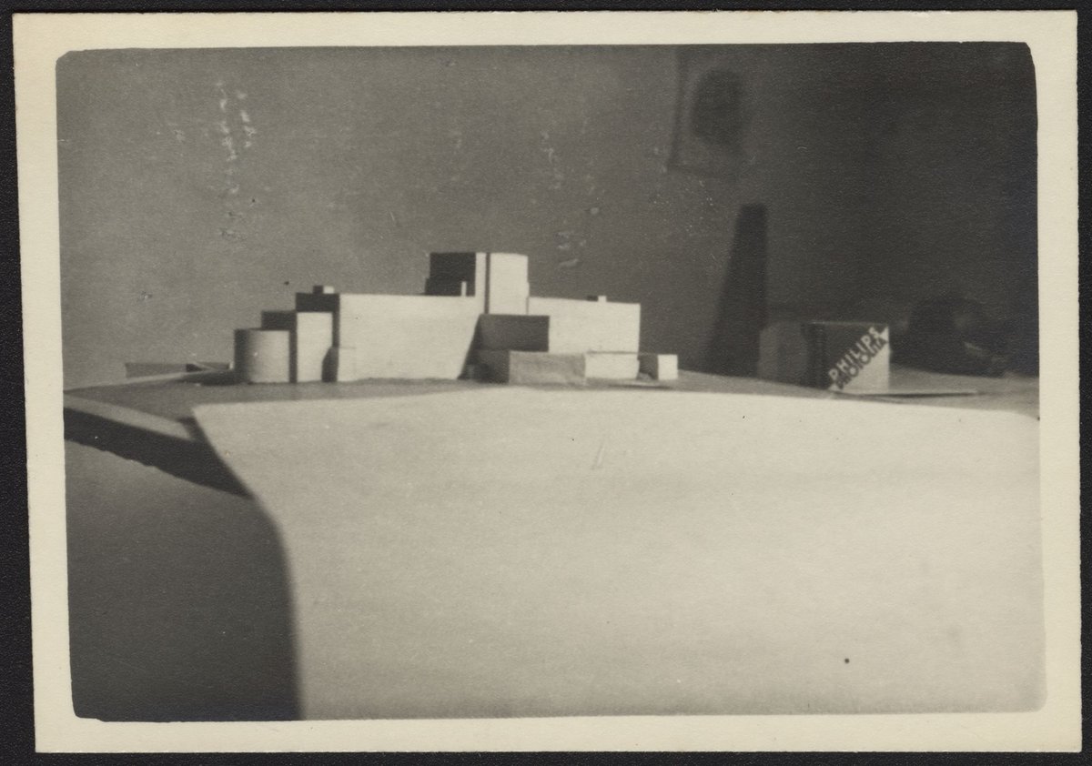 Architectural scale models of the Melbourne Dental Hospital resting on a trestle table (1940–54)