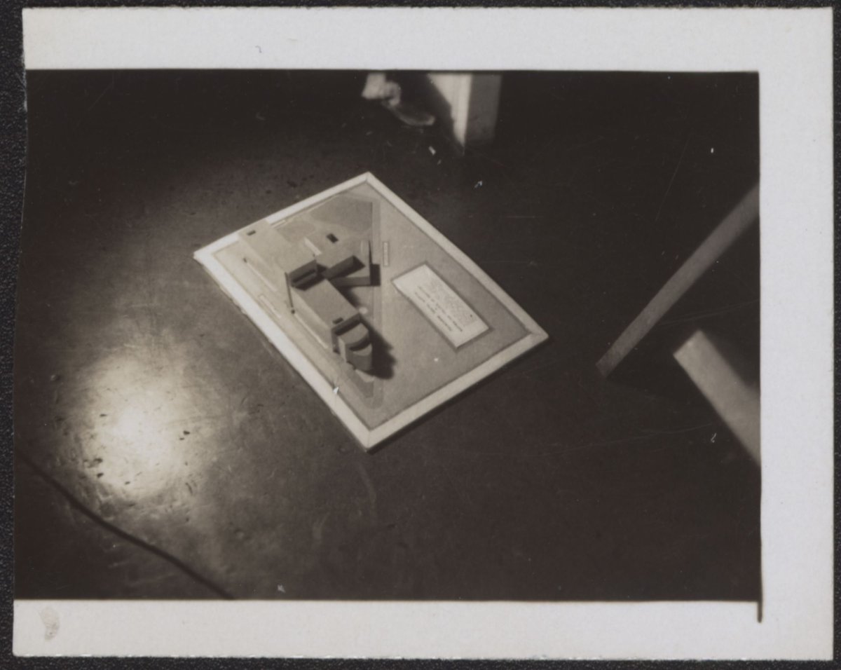 Architectural scale models of the Melbourne Dental Hospital resting on a trestle table (1940–54)