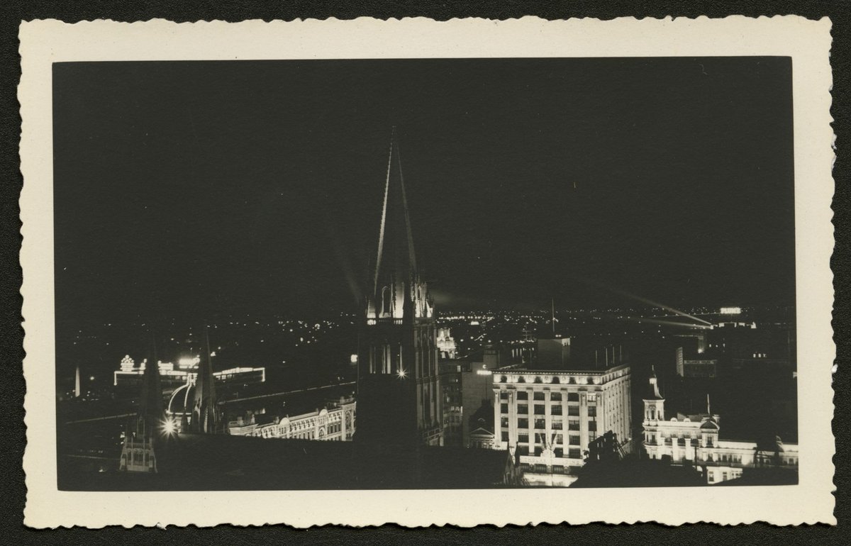 Elevated view of Melbourne at night, looking south west, Melbourne City (1930–50)