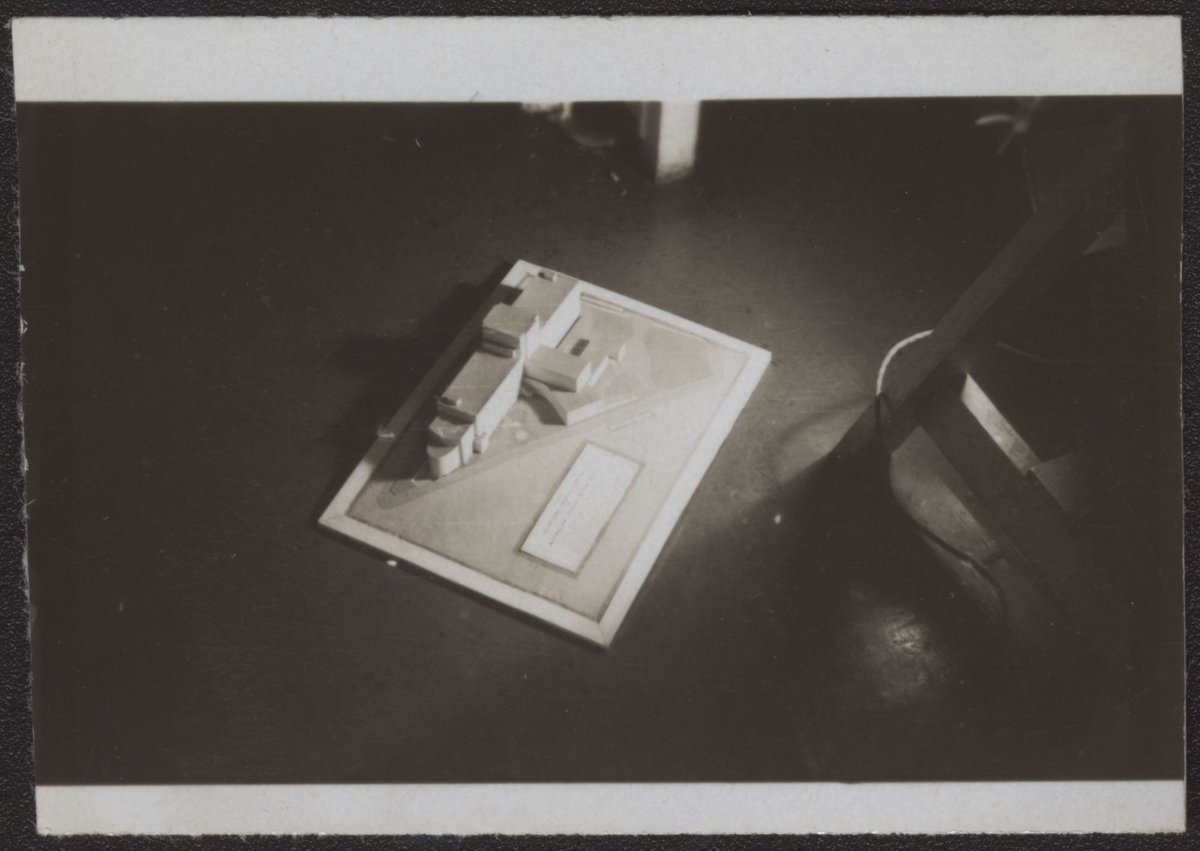 Architectural scale models of the Melbourne Dental Hospital resting on a trestle table (1940–54)