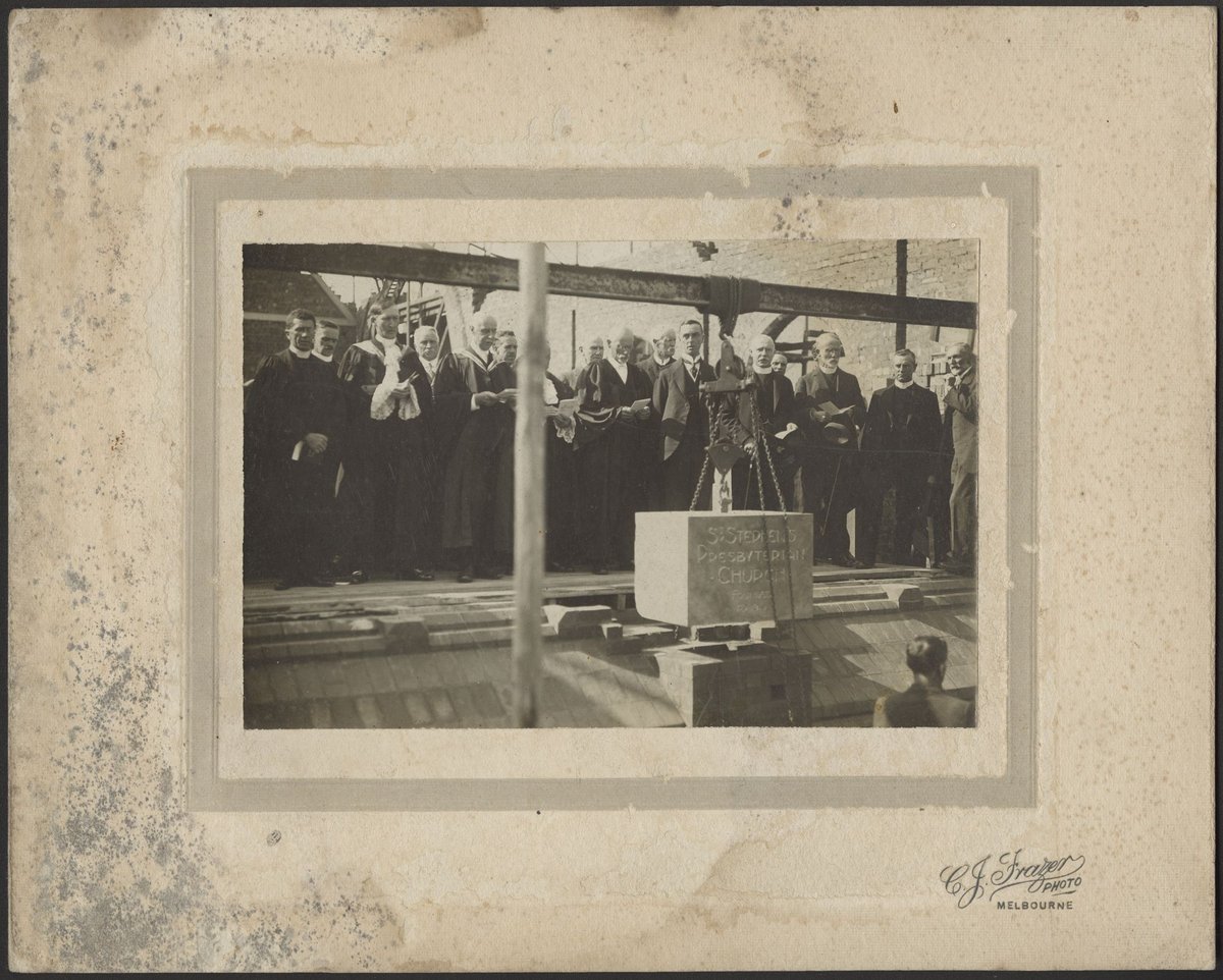 Laying the foundation stone for St. Stephen's Presbyterian Church, Caulfield (1926?)