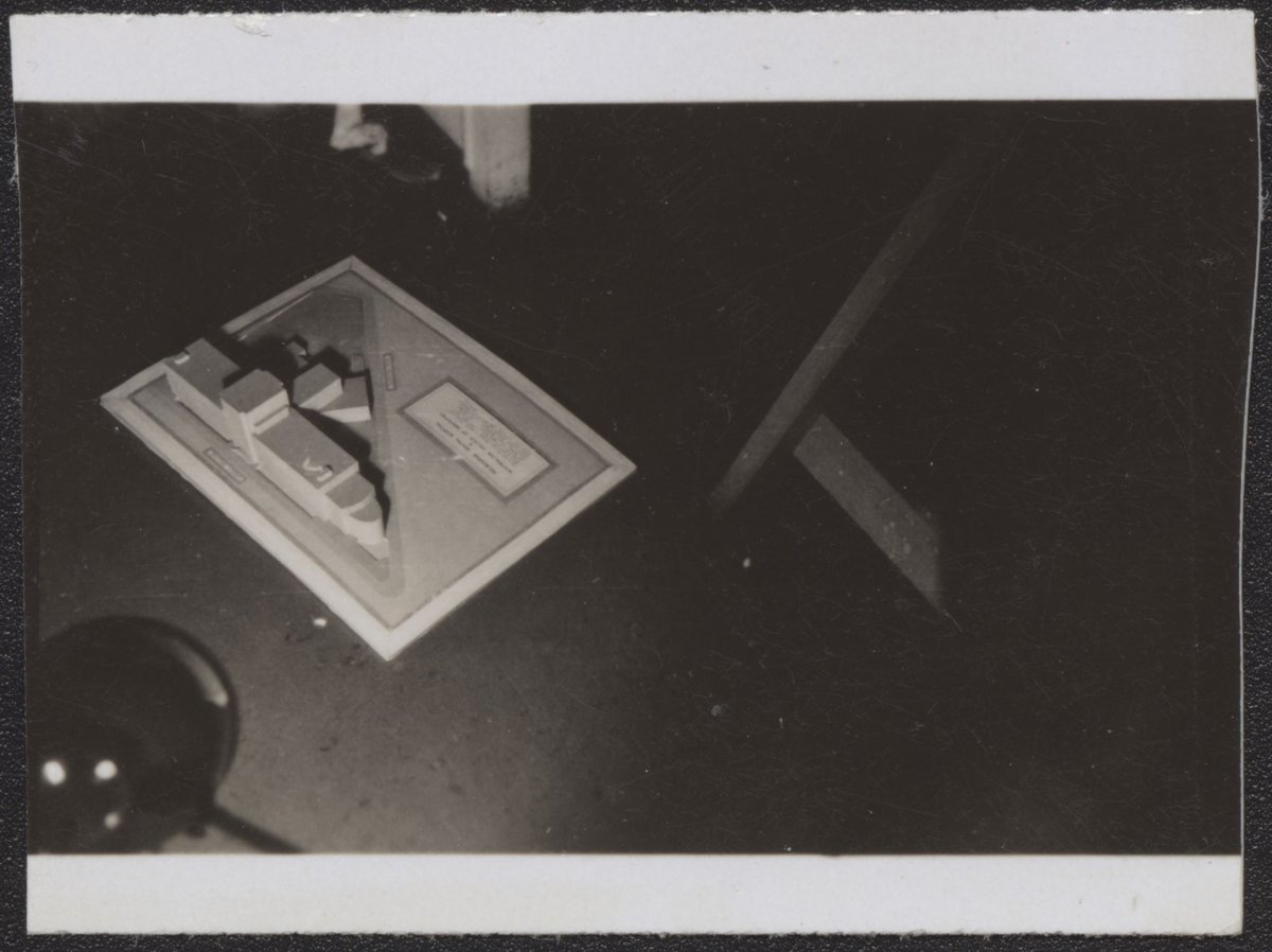 Architectural scale models of the Melbourne Dental Hospital resting on a trestle table (1940–54)