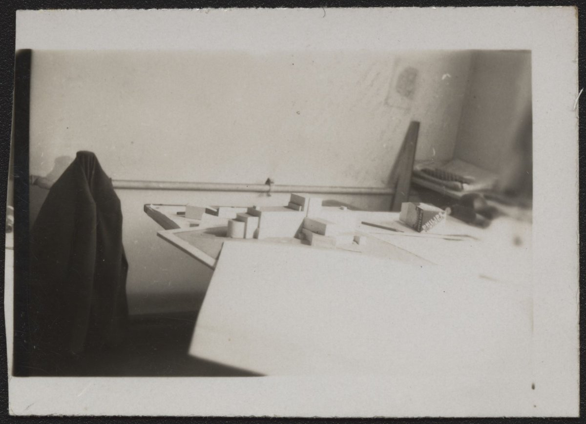 Architectural scale models of the Melbourne Dental Hospital resting on a trestle table (1940–54)