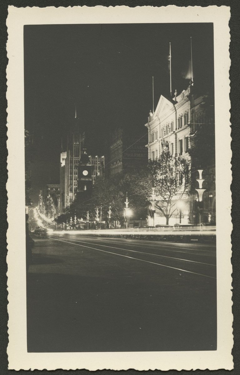 Night photograph of Collins Street, Melbourne, Melbourne City (1934)