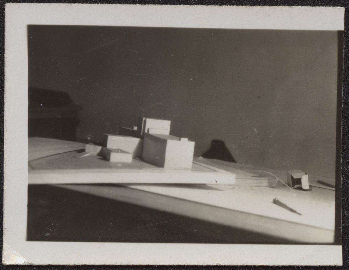 Architectural scale models of the Melbourne Dental Hospital resting on a trestle table (1940–54)