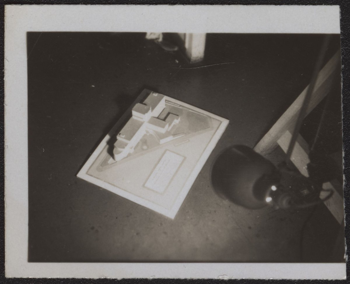 Architectural scale models of the Melbourne Dental Hospital resting on a trestle table (1940–54)