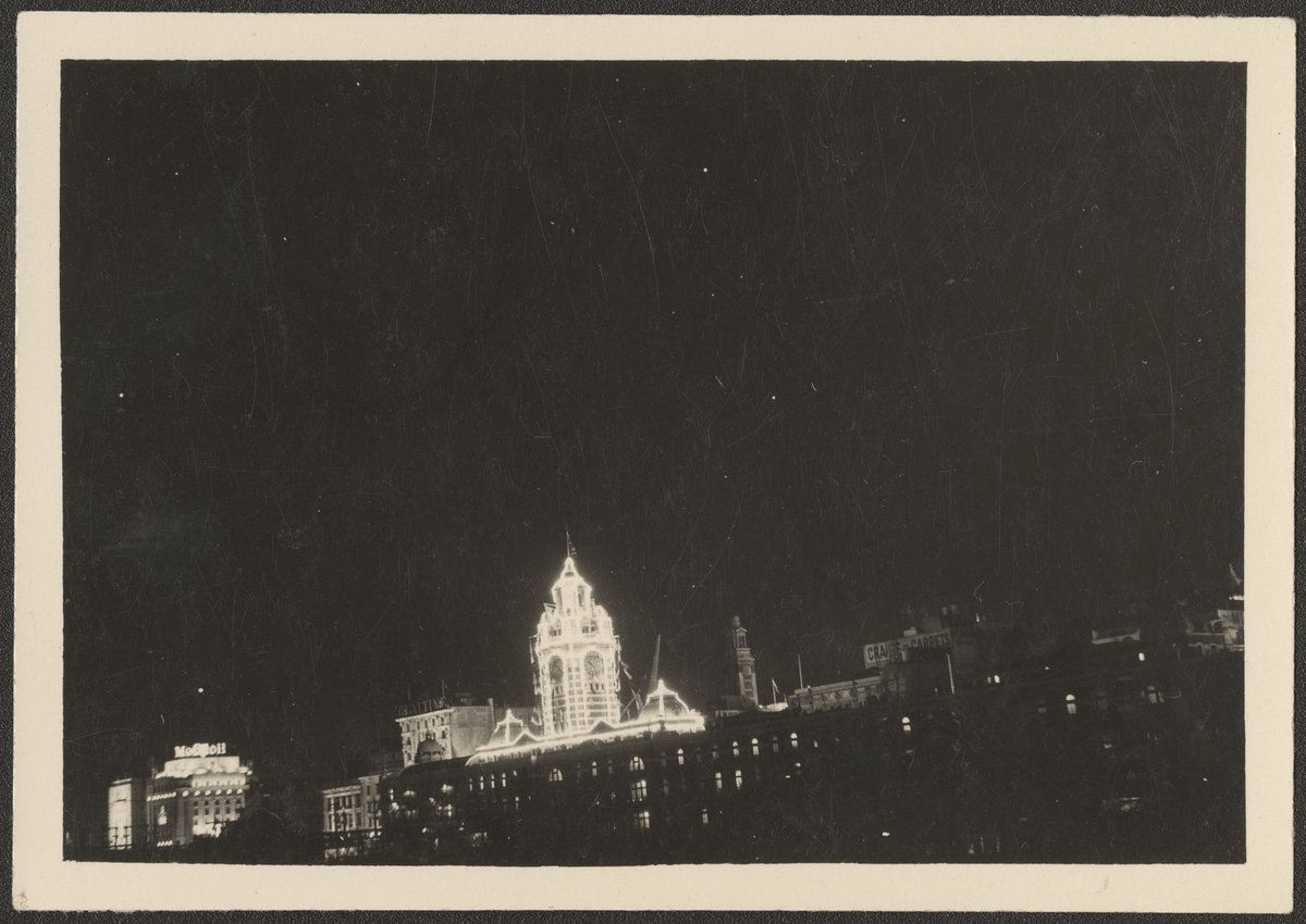 View across Yarra River at night, Melbourne, Melbourne City (1954)