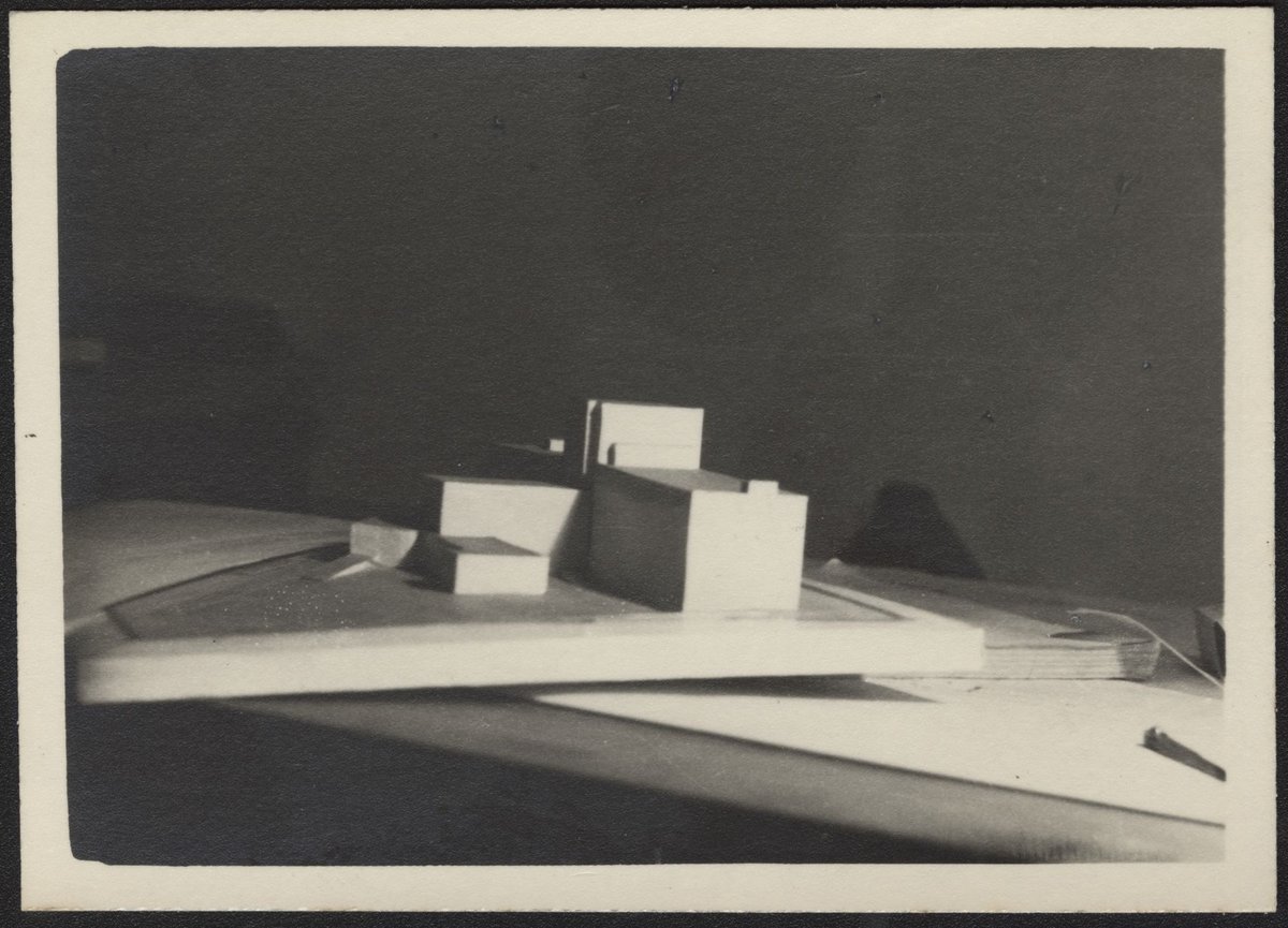 Architectural scale models of the Melbourne Dental Hospital resting on a trestle table (1940–54)