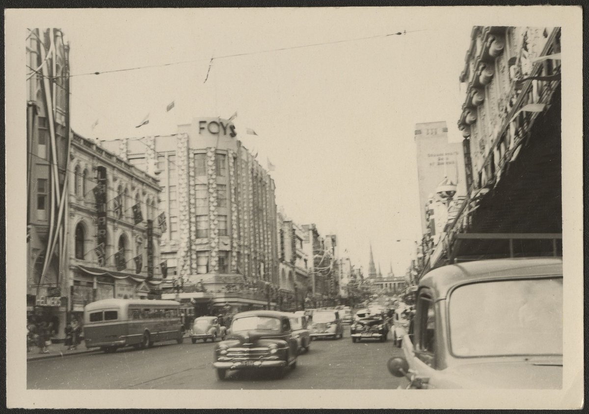 Bourke Street during the Royal Visit, Melbourne, Melbourne City (1954)